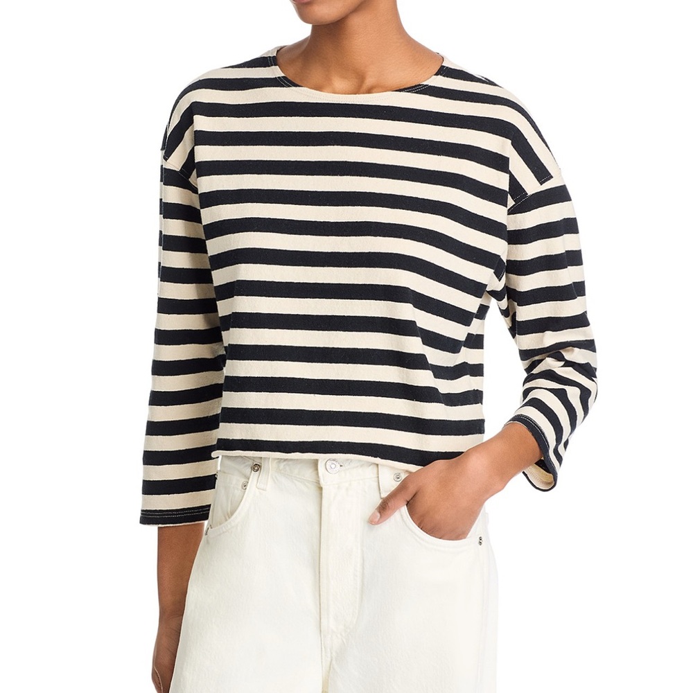perfectwhitetee Black and White 3/4 Sleeve Boxy Tee Top XS